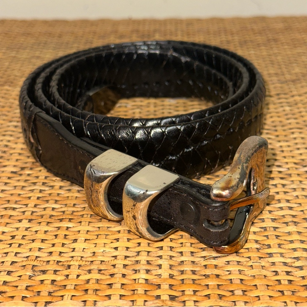 Crookhorn Men’s 40 BARRY KIESELSTEIN Style Black Lizard Skin Print Belt Buckle